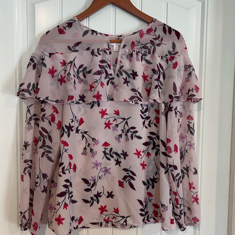 LC Lauren Conrad Pink and Black Floral Blouse